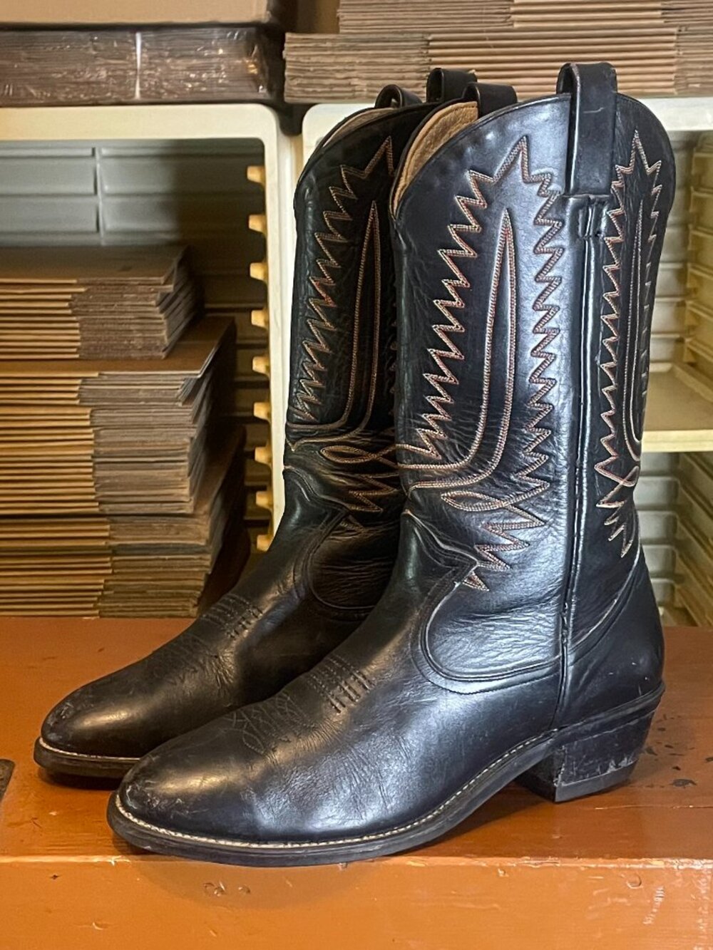 Vintage DOUBLE H Men's 12 D Black Safety Toe Slip Resist Western Work Boots
